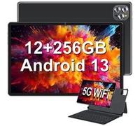 Tablette Tactile Android 13, 12Go RAM+256Go ROM/1To TF 4G LTE+5G WiFi 7560mAh Batterie 1920*1200 FHD+ Widevine L1 Bluetooth 5.0 Octa-Core Tablette avec clavier-Noir Noir G