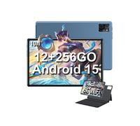 Tablette Tactile Android 15- MICREAR-12 Go RAM + 256 Go ROM-Tablette 10,1 Pouces,Octa-Core- WiFi6- Bookcover + Clavier Bleu