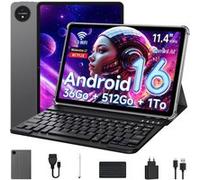 Tablette Tactile Android 16 Dernière Version, 11,4 Pouces VANWIN 36Go RAM 512Go ROM, CPU Octa-Core, 8000mAh, Idéal Travail & Étude, Pack Clavier Inclus Noir