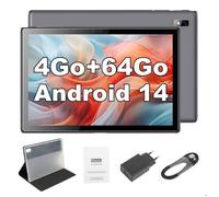 Tablette Tactile Tibuta 10 Pouces Android 14, 4 Go RAM + 64 Go ROM (Extensible à 128 Go), Quad-Core, Batterie 5000 mAh avec Boîtier
