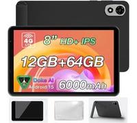 Tablettes Tactiles ZENO 1 Noir : 8" ,4Go+64Go+2To, 6000mAh, Android 15, Dual SIM 4G, GPS,Téléphone Portable-337g