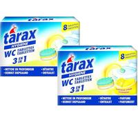 Tablettes WC 3-en-1 Tarax Nettoyant, Détartrant & Désodorisant - Anti-Calcaire Efficace sous l’Eau - Compatible Fosse Septique - Senteur Citron - 8 Tablettes - Lot de 2