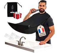 Tablier Barbe Homme-Cape de Rasage Homme-Bavoir Barbe-Accessoire Ideal pour la coupe de la Barbe à la Tondeuse ou au Rasoir-Avec 4 Ventouses et un Sac de Rangement-Cadeau Noel et Fete des Peres