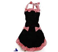 Tablier Bavoir Mignon Robe Coquin Vintage Cuisine Femmes Bowknot avec Poche Cadeau Noir et Rouge