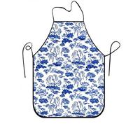 Tablier bleu et blanc avec motif oriental traditionnel pour la cuisine, le jardinage, le barbecue, le printemps et l'été, bleu/blanc, 24x31 Inch