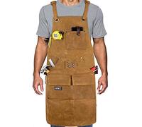 Tablier Bricolage Homme,Tablier Soudeur Homme avec 10 Poches,tablier à outils en toile cirée robuste pour charpentier,menuisier avec sangles croisées dans le dos,réglable M à XXL,brun