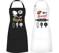 Tablier Couple Mr et Mrs - Ensemble de 2 pour Cuisine Imperméable avec 2 Poches Réglable, Cadeau de Mariage, Anniversaire, Saint Valentin ou Fête des Mères/Pères - Idée Cadeau Couple (Noir & Blanc)