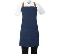 Tablier Court Croisé au Dos Denim Bleu avec Liens en Cuir Southside Vert