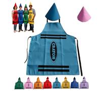 Tablier crayon et chapeau conique de gnome, costume de crayon de couleur crayon et chapeaux coniques amusants, pour adultes, hommes, femmes, groupe familial (Bleu clair)