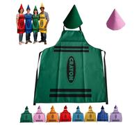 Tablier crayon et chapeau conique de gnome, costume de crayon de couleur crayon et chapeaux coniques amusants, pour adultes, hommes, femmes, groupe familial (Vert)