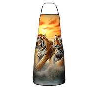 Tablier Cuisine Deux Tigres Au Coucher Du Soleil Étanche Tabliers Avec 2 Poches Professionnel Tabliers Pour École Cuisson Jardinage