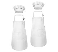 Tablier Cuisine Enfant, Blanc Tablier Enfant et Chapeau de Chef Set pour Cuisson Peinture l'artisanat, Réglables Bambin Tablier avec 2 Poches pour Filles Garçons 6-13 Ans (2 Sets)