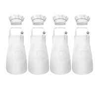 Tablier Cuisine Enfant, Blanc Tablier Enfant et Chapeau de Chef Set pour Cuisson Peinture l'artisanat, Réglables Bambin Tablier avec 2 Poches pour Filles Garçons 6-13 Ans (4 Sets)