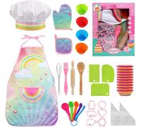 Tablier Cuisine Enfant, Kit Patisserie, Set de Deguisement Cuisinier Accessoire, Jeu de Rôle du Chef pour Fête Anniversaire Halloween Noël pour Fille de 3 à 12 Ans