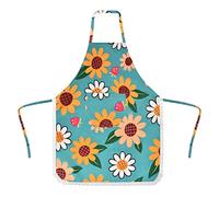 Tablier Cuisine Fille de Cuisine Fleur de Coton Chef Tablier avec Poches Blouse à Bavette Etanche Imperméable pour Café Barbecue Restaurant Jardin (C)