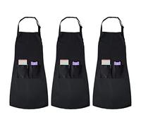 joeji's Kitchen Lot de 3 Tablier Noir Unisexes - Sangle Réglable et Tablier Cuisine Homme en Femme du Chef Résistant à l'eau avec 2 Poches