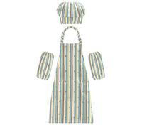 Tablier d'artiste imperméable rétro vintage à rayures vertes pour enfants de 3 à 12 ans, Rétro Vintage Rayures Vert, M