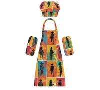 Tablier d'artiste pour enfants - Adorable cowgirl cowboy cactus - Tablier réglable avec poches pour enfants de 3 à 12 ans, Ensemble cowgirl cowboy cactus, M