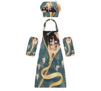 Tablier d'artiste pour enfants Creative The World Inside The Zipper Amusement Park Kids Tablier Chef Hat Set pour tout-petits 3-12 ans, Le monde à l'intérieur de la fermeture éclair parc d'attractions