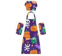 Tablier d'artiste pour enfants de 7 à 12 ans - Multi-usage - Orange - Motif citrouille et chauve-souris