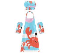 Tablier d'artiste pour enfants - Motif crabe mignon avec rayures bleues - Tablier réglable avec poches pour enfants de 3 à 12 ans, Crabe mignon de dessin animé avec rayures bleues, M