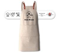 Tablier de barbecue personnalisé avec motif et texte souhaité brodé - Tablier de cuisine personnalisé individuellement en coton de haute qualité comme cadeau spécial, beige, taille unique