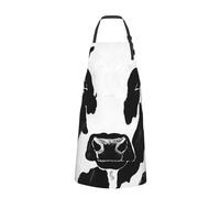Tablier de chef coloré imprimé beignets de dessin animé pour homme et femme, tablier de cuisine amusant avec poches, Imprimé vache noir et blanc., taille unique