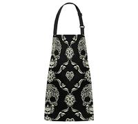 Tablier de chef de cuisine Vintage Love Skull avec poches, joli tablier de taille avec col réglable pour homme et femme, adapté pour la cuisine à domicile, la cuisine, la serveuse, le jardinage, le ba