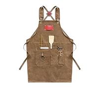 Tablier de Chef en Toile pour Hommes et Femmes, avec Grandes Poches et Bretelles réglables (Rouge et Marron)