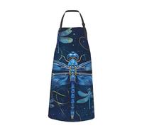Tablier de chef marron imprimé en cuir de vache pour homme et femme, tablier de cuisine amusant avec poches, Libellule bleue., taille unique