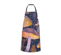 Tablier de chef marron imprimé en cuir de vache pour homme et femme, tablier de cuisine amusant avec poches, Champignons lumineux, taille unique