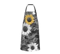 Tablier de chef marron imprimé en cuir de vache pour homme et femme, tablier de cuisine amusant avec poches, Tournesols noirs et blancs, taille unique