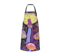 Tablier de chef marron imprimé en cuir de vache pour homme et femme, tablier de cuisine amusant avec poches, Art champignons lumineux., taille unique