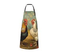 Tablier de chef mignon vert imprimé feuilles de palmier pour homme femme tablier bavoir bavoir tablier de cuisine amusant tabliers de cuisine drôles avec poches, Imprimé poulet et coq, taille unique