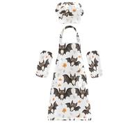 Tablier de chef pour enfant - Chapeau mignon de dessin animé - Chauve-souris - Tablier de cuisson blanc avec sangle de cou réglable pour la cuisine et la peinture de 3 à 12 ans, Dessin animé mignon