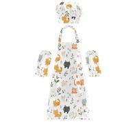 Tablier de chef pour enfants - Multi-usage - Motif chat mignon - Tablier blanc avec poches pour la cuisine et la peinture - 3 à 12 ans, dessin animé chat doux blanc, M