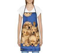 Tablier de cuisine à motif chien pour homme et femme, tablier en polyester imprimé avec grandes poches pour la cuisine, la pâtisserie, le jardinage, blanc, taille unique
