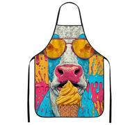 Tablier de cuisine amusant de vache pour adulte, imprimé animal vif, tablier lavable pour barbecue, grillin, bleu, 24x31 Inch