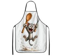 Tablier de cuisine amusant en forme de chat pour adultes, tablier de travail mignon pour barbecue et pâtisserie, blanc, 24x31 Inch