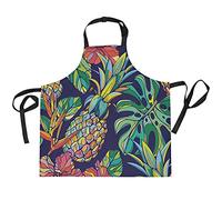 Tablier de cuisine avec poches, motif fruits tropicaux, ananas, feuilles de palmier, tablier pour homme et femme, pour cuisine, restaurant, café, serveur avec col réglable, multicolore
