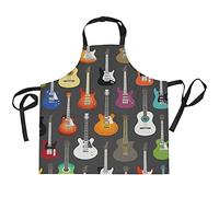 Tablier de cuisine avec poches Motif guitare musicale pour homme et femme - Tablier de serveur avec col réglable, multicolore