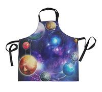 Tablier de cuisine avec poches - Système solaire - Planètes - Tablier pour homme et femme - Tablier de cuisine - Tablier de serveur avec col réglable, multicolore