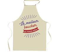Tablier de cuisine Boucher Meilleur du Monde entier | Cadeau Original Humour pour Cuisinier Vêtement Blouse de protection Barbecue Jardinage Tablier de Travail Tâches ménagères