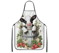 Tablier de cuisine en forme de vache mignonne pour adulte, motif floral rustique, lavable, noir/blanc, 24x31 Inch