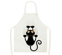Tablier de Cuisine en Lin et Coton - Réglable, Personnalisé avec Motif Chat, Anti-Salissures pour Femmes et Hommes - Idéal pour Barbecue, Cuisine et Peindre