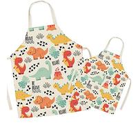 Tablier de cuisine en lin pour parents et enfants - Tablier de maman et d'enfants à motif de dinosaure mignon, tabliers de fille de fils de maman pour la fête de peinture de cuisson de cuisson