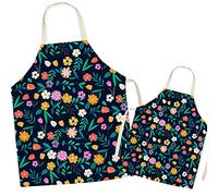 Tablier de cuisine en lin pour parents et enfants - Tablier de maman et d'enfants à motif de fleurs mignonnes, tabliers de fille de fils de maman pour la fête de peinture de cuisson de cuisson