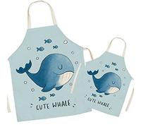 Tablier de cuisine en lin pour parents et enfants - Tablier pour maman et enfants à motif de baleine mignon, tabliers pour fille de fils de maman pour la fête de peinture de cuisson de cuisson