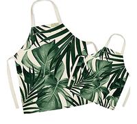 Tablier de cuisine en lin pour parents et enfants - Tablier pour maman et enfants à motif de feuilles, tabliers pour fille de fils de maman pour la fête de peinture de cuisson de cuisson