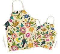 Tablier de cuisine en lin pour parents et enfants - Tablier pour maman et enfants à motif d'oiseaux mignons, tabliers pour fille de fils de maman pour la cuisson, la fête de peinture